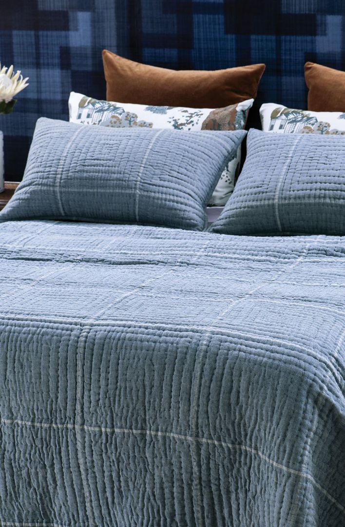 Bianca Lorenne - Quadrato  Bedspread - Pillowcase and Eurocase Sold Separately - Denim Blue image 0